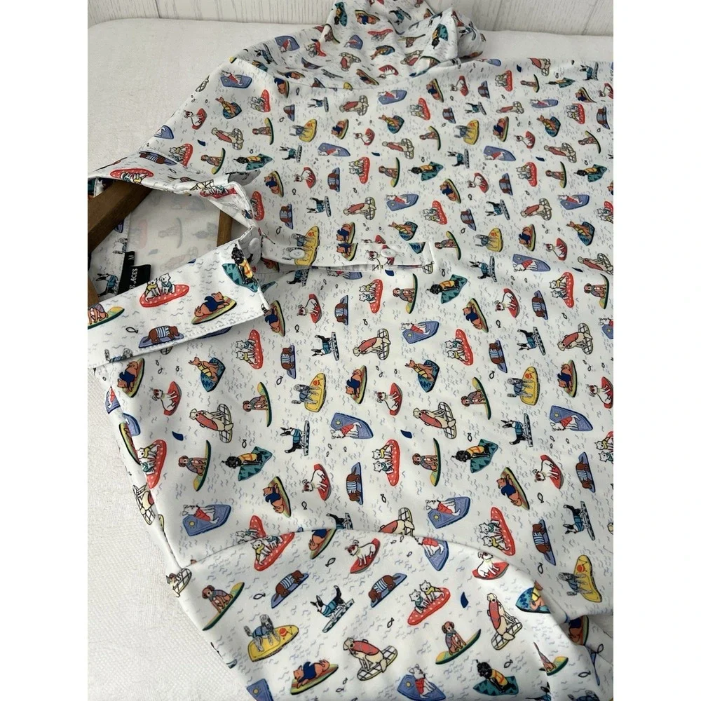 Fore Aces Golf Polo Boogie Board Dogs All Over Print Men's Medium Performance